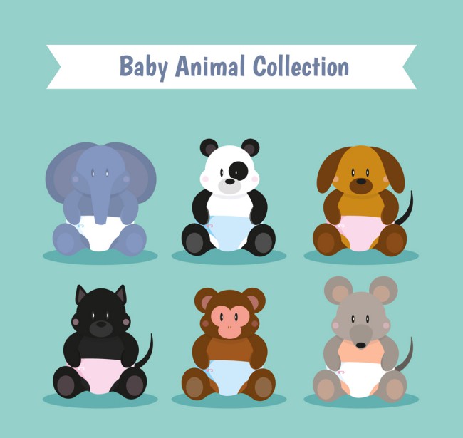 6款坐姿动物宝宝矢量素材16素材网精选