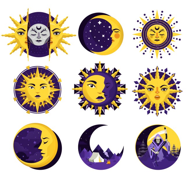 9款创意太阳和月亮矢量素材16图库网精选