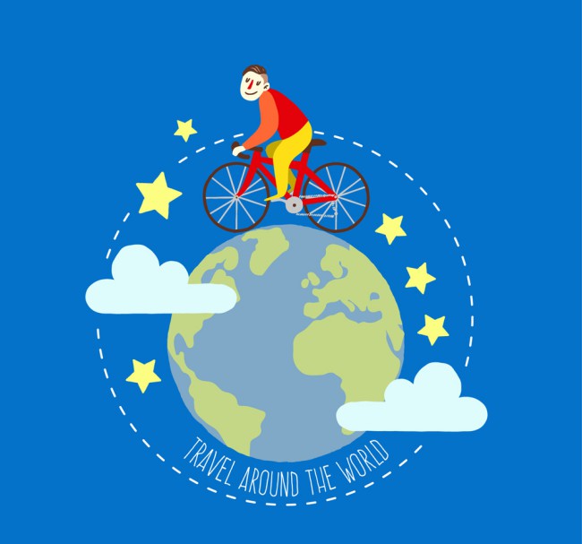 环绕地球骑自行车旅行的男子矢量图16图库网精选