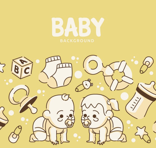手绘男婴女婴和10款婴儿用品矢量图素材中国网精选