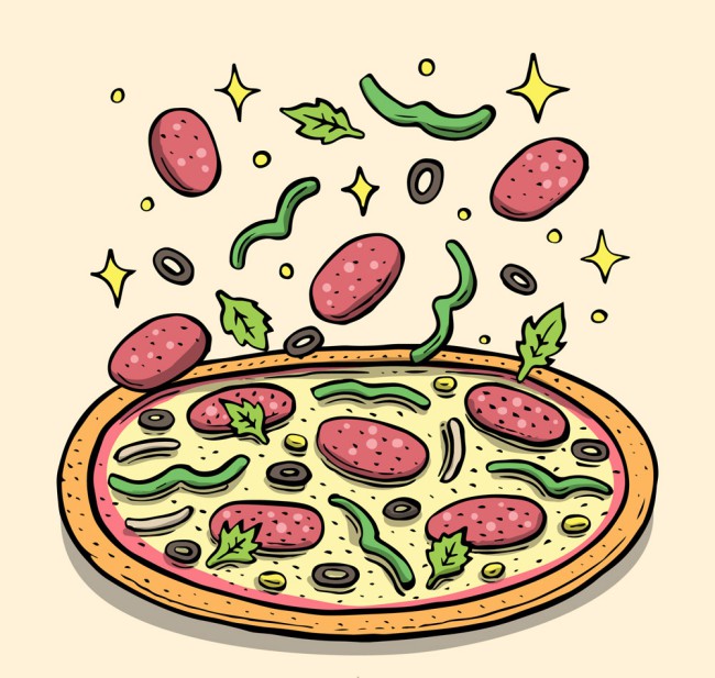 彩绘落在披萨上的原料矢量素材16图库网精选