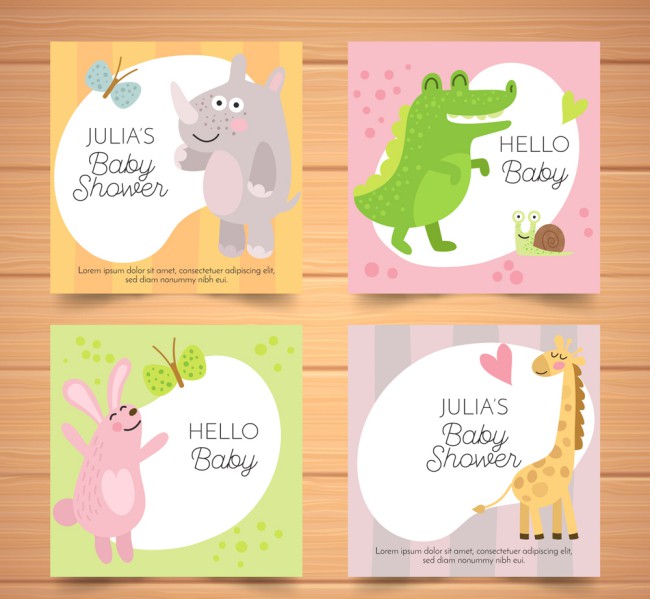 4款清新动物迎婴卡片矢量素材16设计网精选