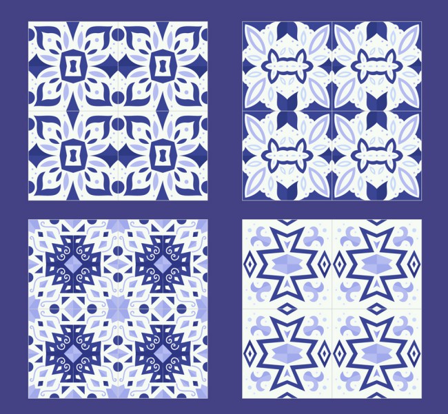 4款蓝色花纹方砖矢量素材16图库网