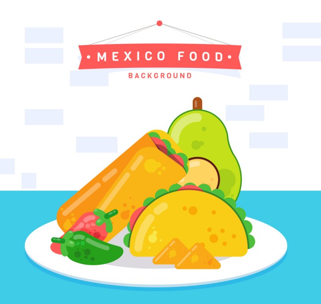 创意餐盘中的墨西哥特色食物矢量图素材天下精选
