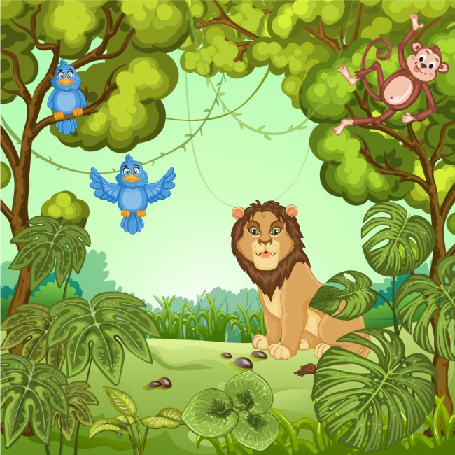 卡通丛林里的野生动物矢量素材16设计网精选