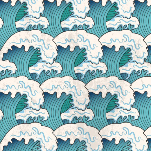 日本浮世绘海浪无缝背景矢量图16素材网精选