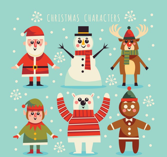 6款可爱雪中的圣诞角色矢量素材16素材网精选
