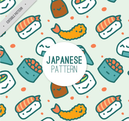 可爱日本料理无缝背景矢量素材16设计网精选