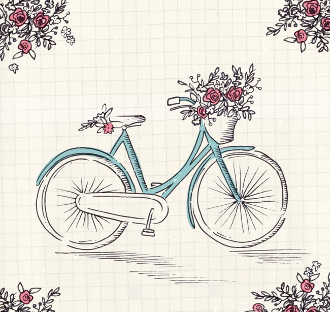 彩绘单车和花卉矢量素材16设计网精选