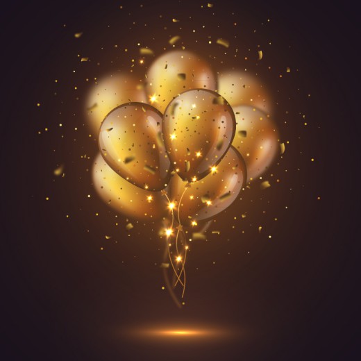 金色气球束和纸屑矢量素材16设计网