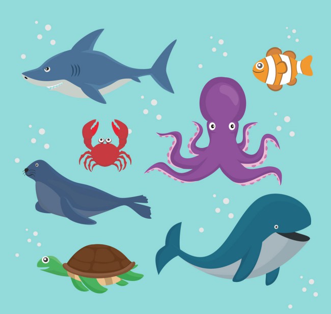 7款卡通海洋动物设计矢量素材普贤居素材网精选