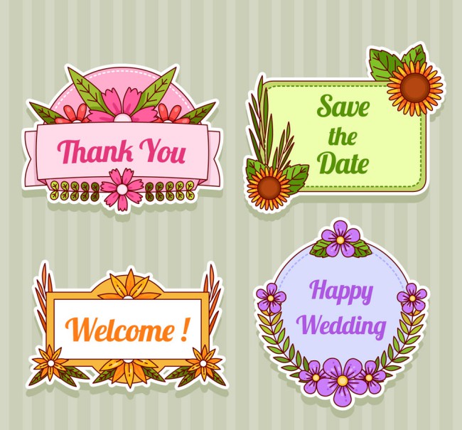 4款彩色纸质婚礼标签矢量素材普贤居素材网精选