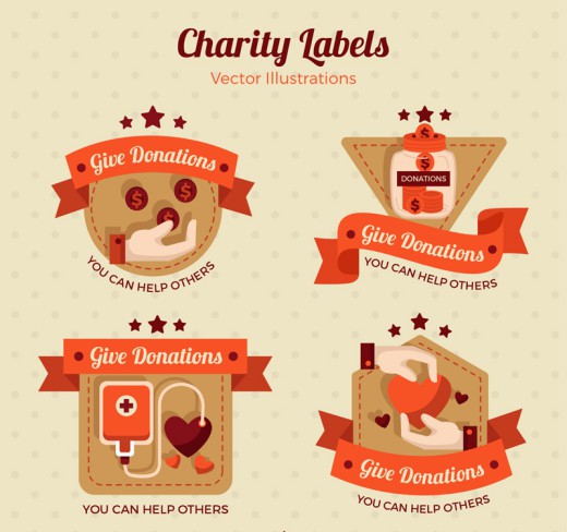 4款红色慈善捐助标签矢量素材素材中国网精选