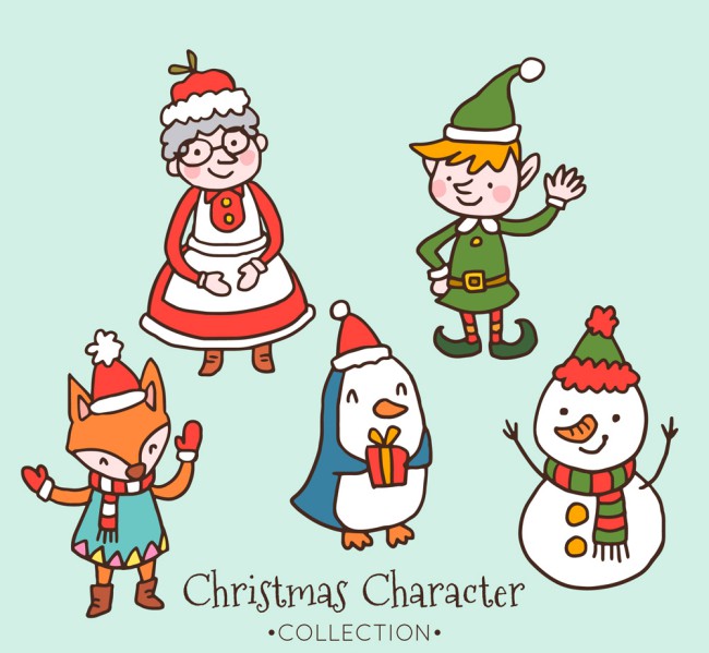 5款创意手绘圣诞角色矢量素材素材中国网精选