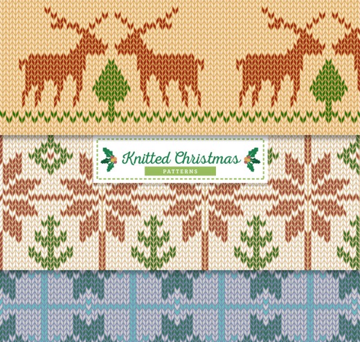 3款圣诞针织图案无缝背景矢量素材普贤居素材网精选