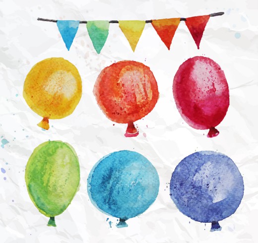6款彩色水彩气球矢量素材普贤居素材网精选