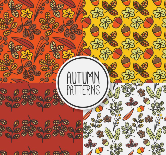 4款创意秋季叶子无缝背景矢量图16素材网精选