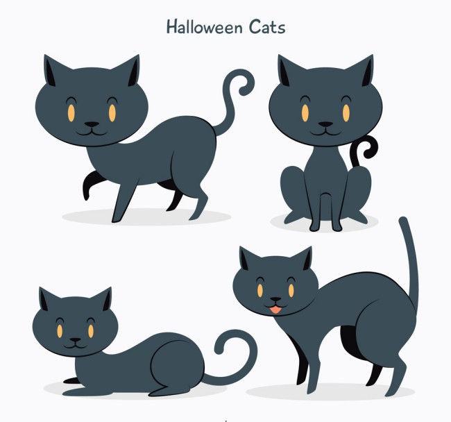 4款创意黑色猫咪设计矢量素材普贤