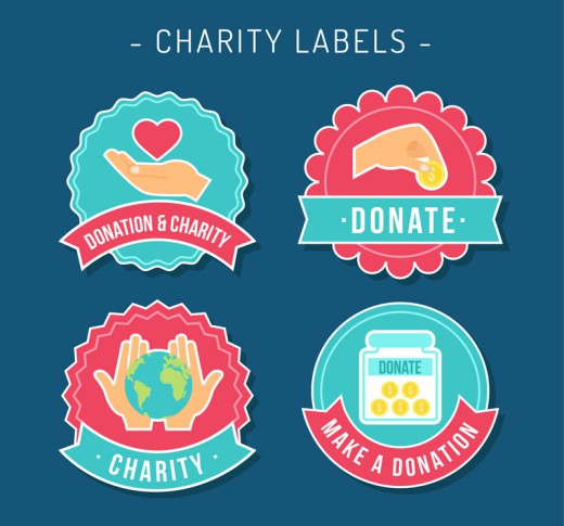 4款彩色慈善捐款标签矢量图素材中国网精选