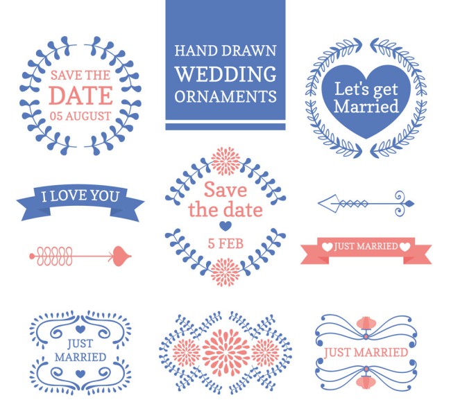 10款蓝色婚礼花纹标签矢量图16素材网精选