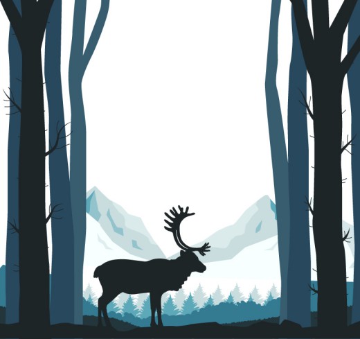 森林中的驯鹿剪影矢量图16图库网精选