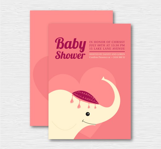 粉色大象迎婴派对邀请卡矢量图16设计网精选