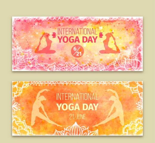 2款水彩绘国际瑜伽日banner矢量图16设计网精选