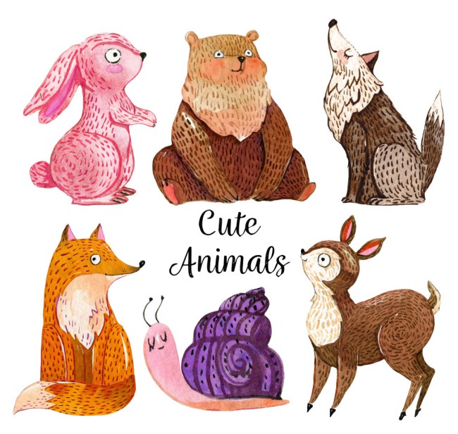 6款手绘可爱动物设计矢量素材素材