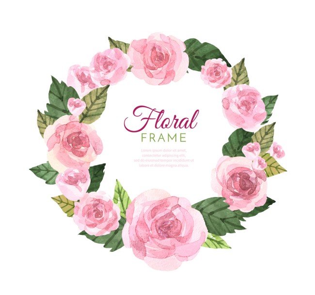 水彩绘粉色玫瑰框架矢量素材16图库网精选