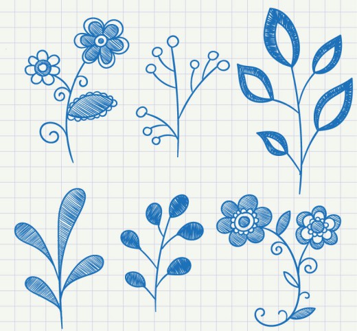 6款蓝色手绘植物矢量素材普贤居素