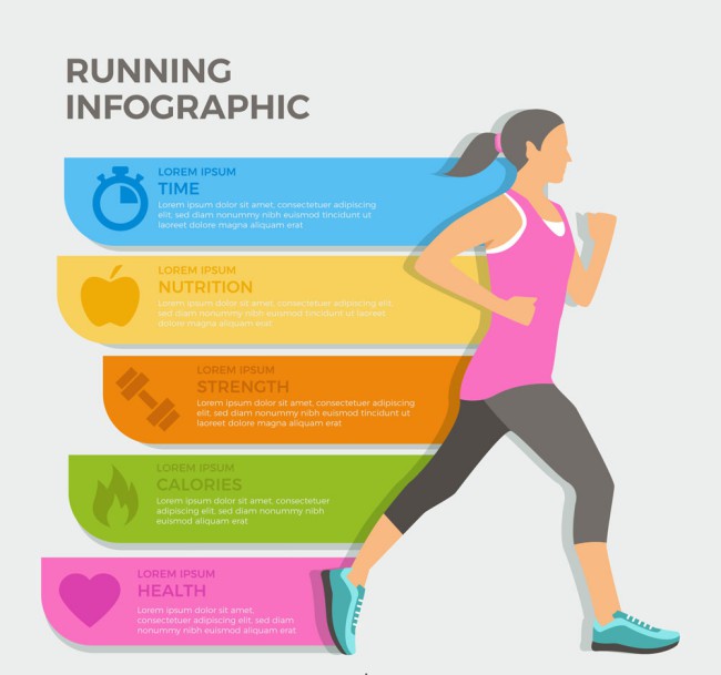 创意跑步健身女子信息图矢量素材16设计网精选