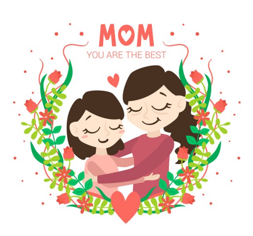 卡通闭眼母女母亲节贺卡矢量素材16图库网精选