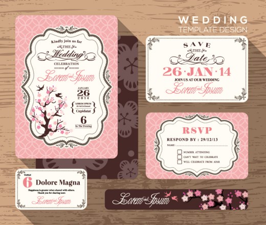 5款粉色婚礼卡片设计矢量图素材中国网精选