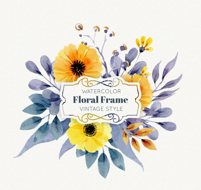 水彩绘复古花卉框架矢量素材16图库网精选