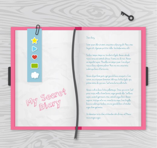 敞开的粉色日记本矢量素材16设计网精选