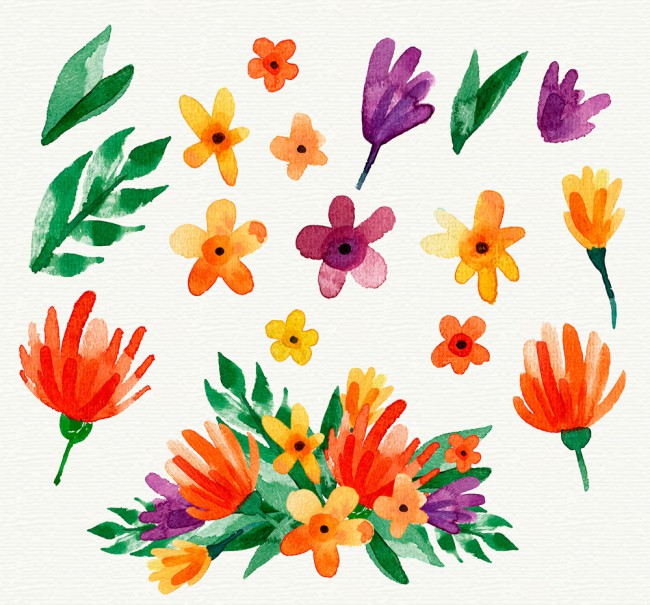 17款彩绘可爱花卉和叶子矢量图16素材网精选