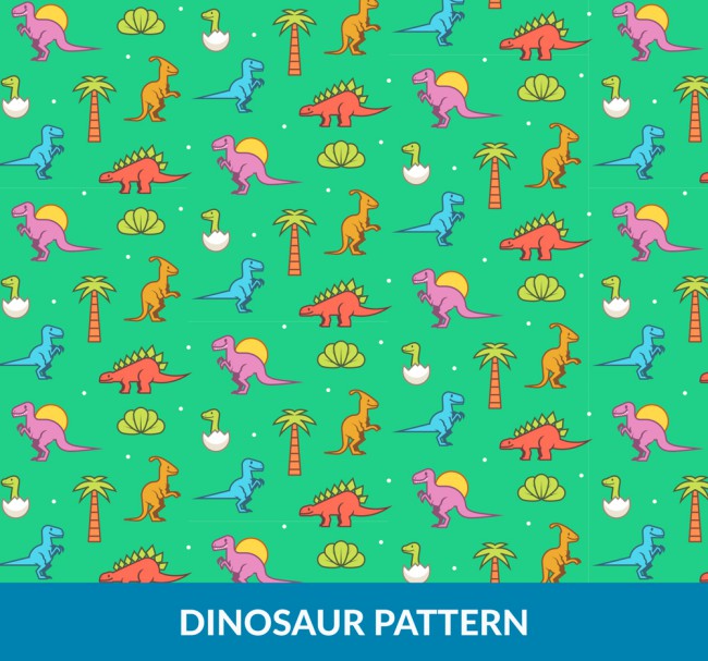 彩色恐龙树木无缝背景矢量图16设计网精选