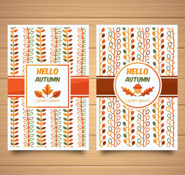 2款彩色秋季花纹卡片矢量素材16素材网精选