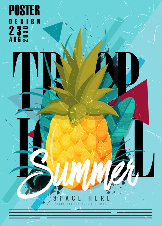 创意菠萝夏季海报矢量素材普贤居素