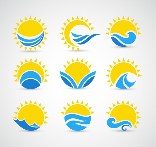 9款太阳与海浪标志矢量图普贤居素材网精选