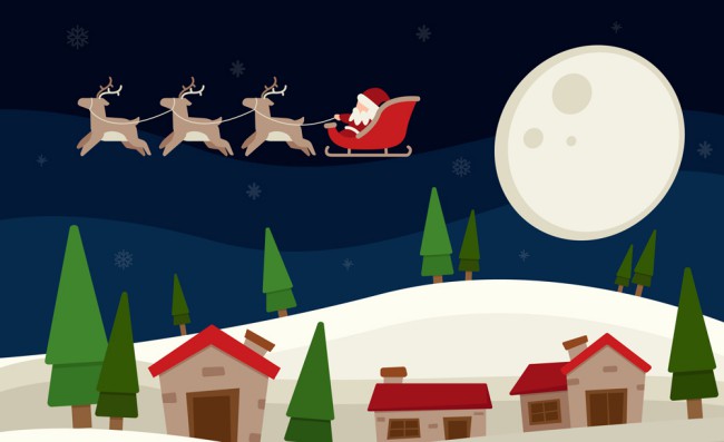 创意雪夜上空圣诞老人矢量素材16素材网精选