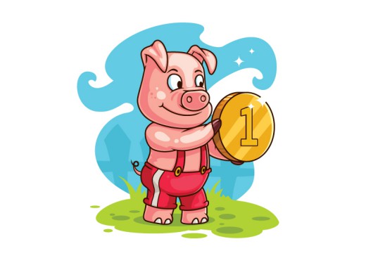 卡通拿金币的猪矢量素材普贤居素材
