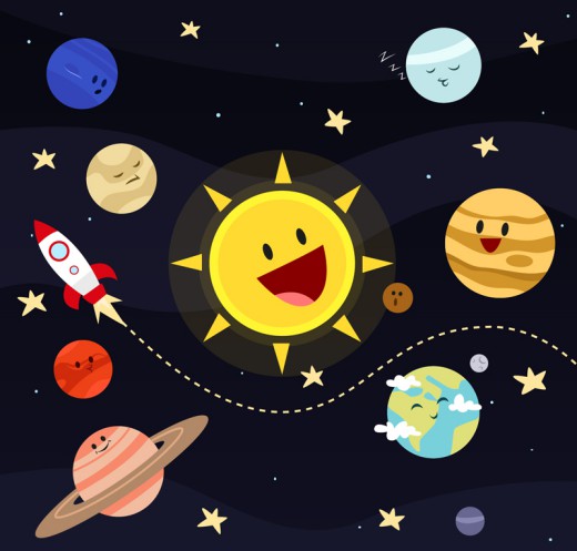 可爱卡通太阳系星球矢量素材16图库网精选