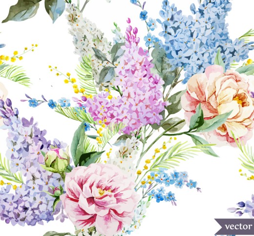 水彩丁香花与牡丹花矢量素材16设计