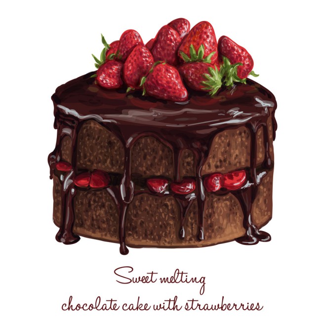 美味草莓巧克力蛋糕矢量素材普贤居