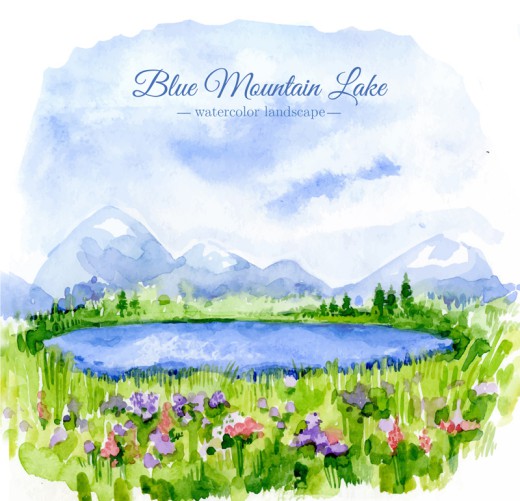 水彩绘布卢芒廷湖风景矢量素材素材中国网精选