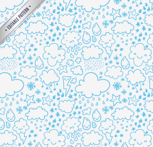 蓝色云朵雨滴无缝背景矢量素材16图库网精选