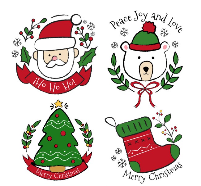 4款彩绘圣诞节标签设计矢量素材16图库网精选