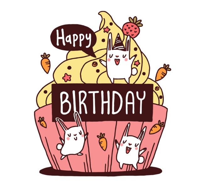 可爱纸杯蛋糕和兔子生日贺卡矢量图16图库网精选