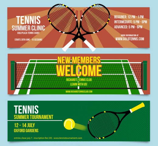 3款网球运动夏列营宣传banner矢量图16素材网精选